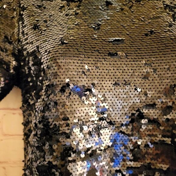 NWT Michael Kors Black Sequin Short Sleeve T-Shirt Style Top sz.XS MSRP $140 - Picture 5 of 9